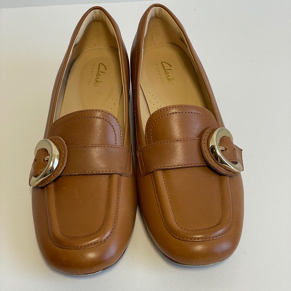 Clarks Signature Women's Brown Leather Loafer Buckle Shoes Size 7.5